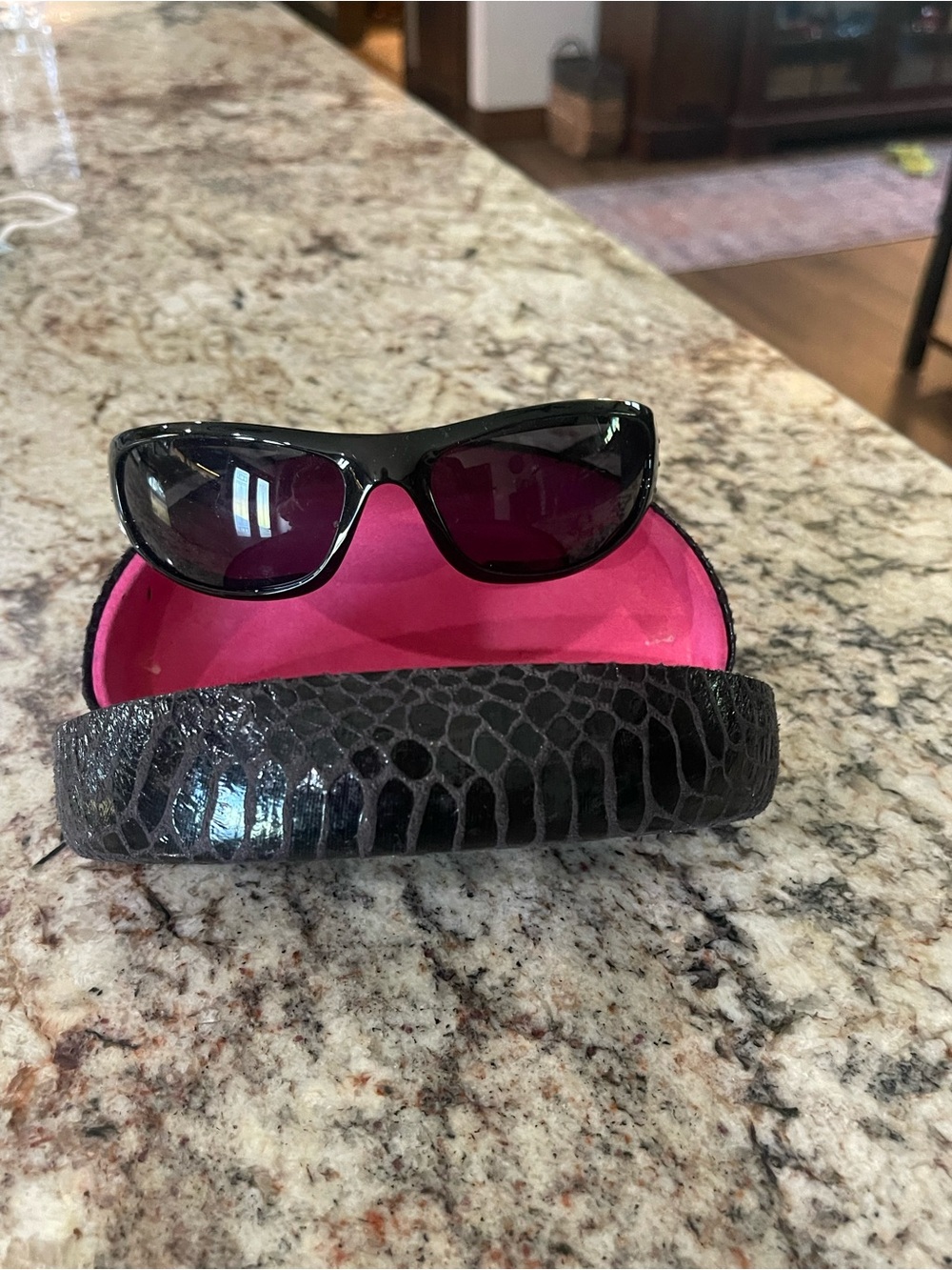 Women’s Black Sunglasses with Hot Pink Lined Case